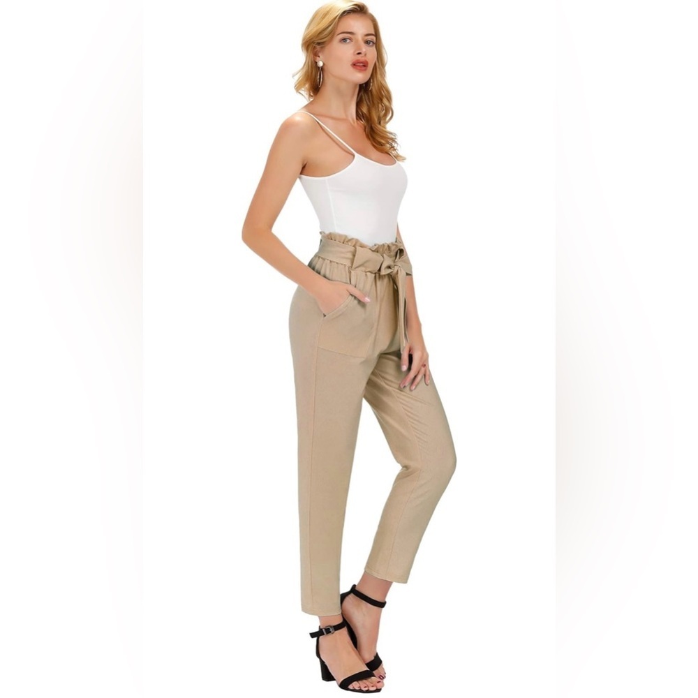 GRACE KARIN Women's Cropped Paper Bag Waist Pants with Pockets XS - Picture 3 of 9
